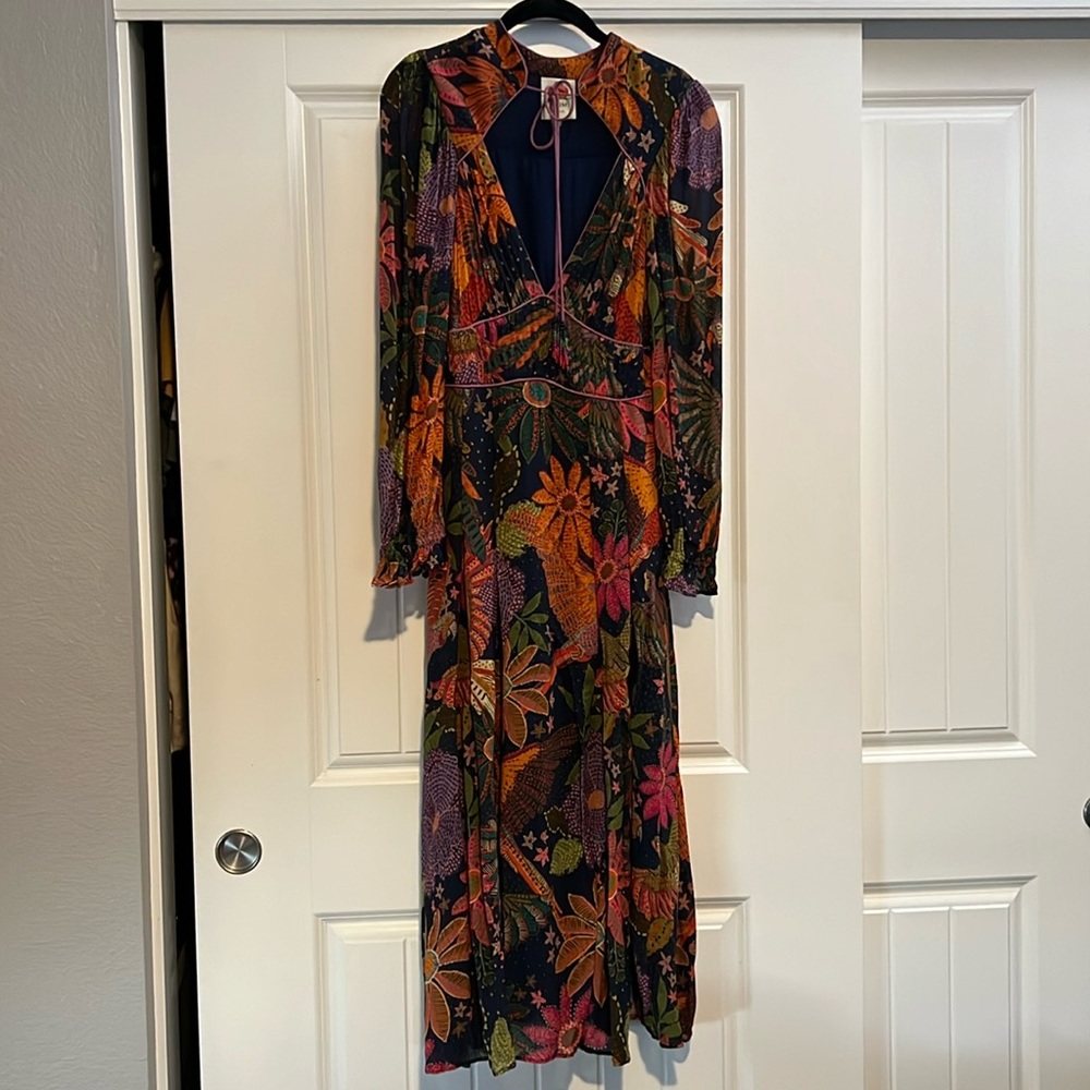 Farm Rio Navy Cool Macaw Midi Dress